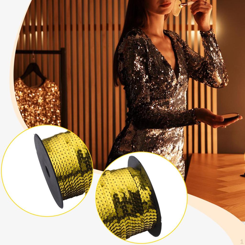 And Easy-to-Use Paillette Flat Trim Strips, 6mm Wide, Ribbon Roll for Crafts, Sewing, Costume
