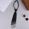 Elegant Korean Style Pearls Tie Tassels Black Beaded Long Necktie Academic Style Geometric Decoration Shirt Tie For Women