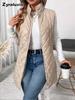 Neues einfarbiges, lang geschnittenes, gestepptes Baumwoll-Westen-Streetwear für Damen