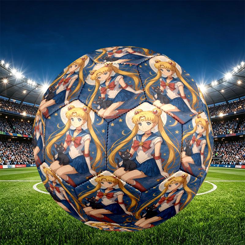Sailor Moon Print Size 5 Soccer Ball, PU Wear Resistant Football for Match Training and Daily Practice, Birthday Gift for Soccer Fans