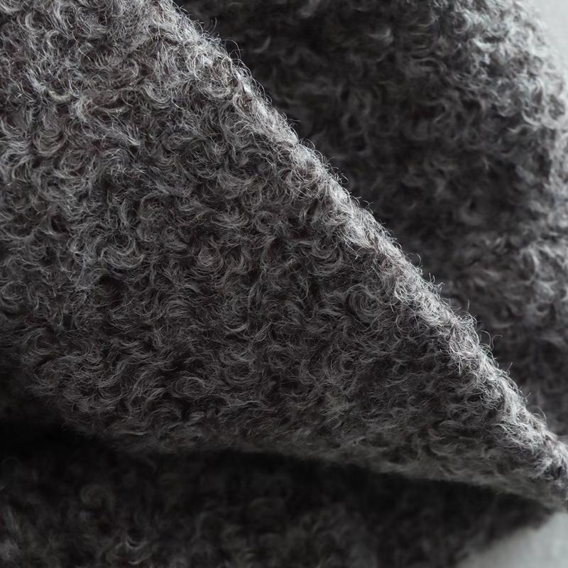 Damen Casual Loose Stehkragenjacken Frühling Warm Grau Knopf Langarm Bomber Mode Plüsch Solide Weibliche Oberbekleidung