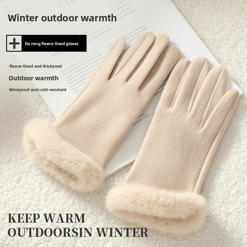 Meier Damen Herbst- und Winter-Plüsch-Dicke Thermohandschuhe, Selbstheizende Reit-Deutsche Plüschmund-Touchscreen-Handschuhe