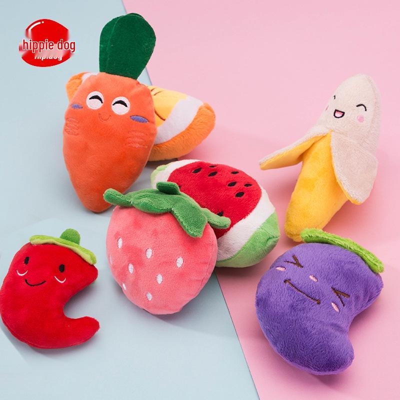 Cartoon Fruit & Vegetable Dog Plush Toy – Colorful Fruit Teething Supplies