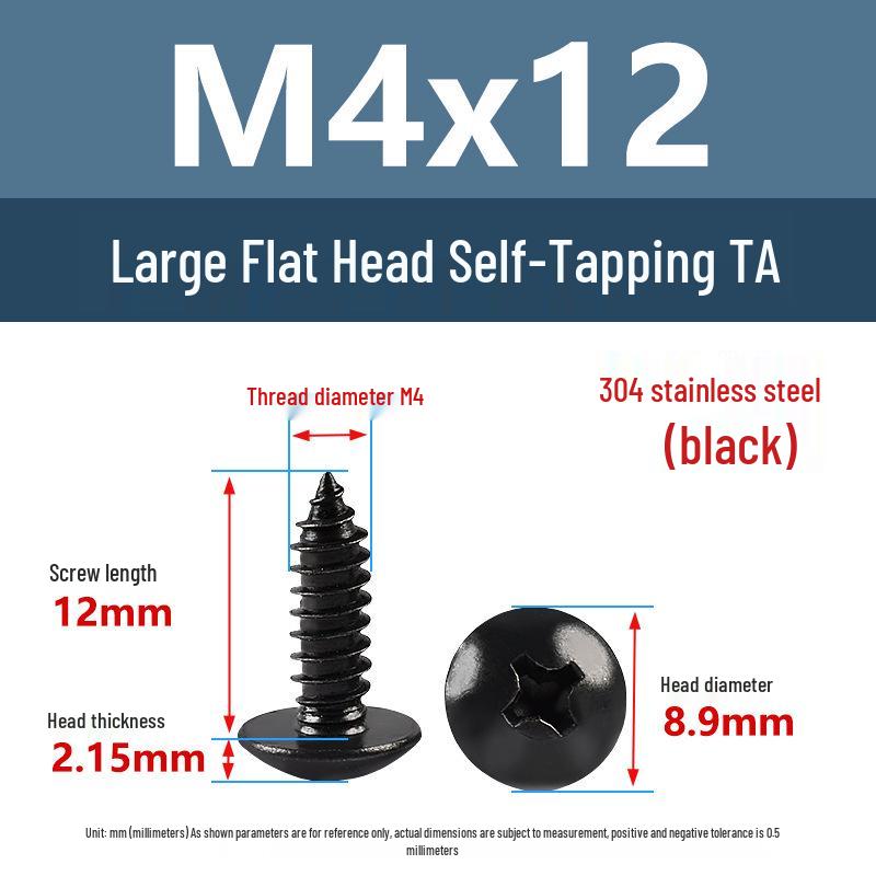 Yigu Black Zinc 304 Stainless Steel Phillips Large Flat Head Self-Tapping Screw