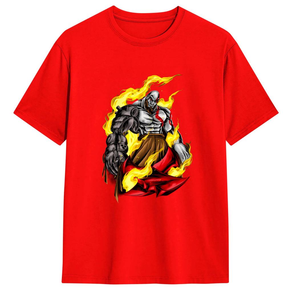 God of war Kratos TShirts for Unisex Funny Pure Cotton Tees Round Neck Short Sleeve T Shirt Classic Clothes