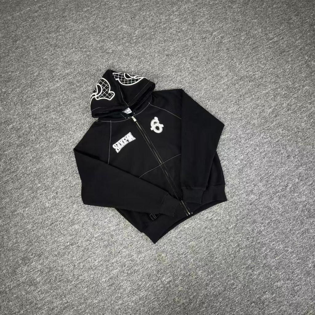 American Trend Unisex Fleece-Lined Streetwear Hoodie with Embroidered Logo - Loose Fit Zipper Jacket for Autumn/Winter