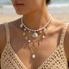 Boho Shell Starfish Conch Simulated Pearl Necklace Set 3Pcs Summer Beach Choker For Women Vacation Jewelry
