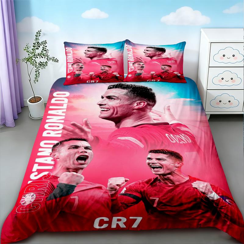 Tiener CR7 Dekbedovertrek Voetbal Cristiano Ronaldo Beddengoed Set voor Comfortabele en Ademende Slaapkamer Decoratie Cadeaus