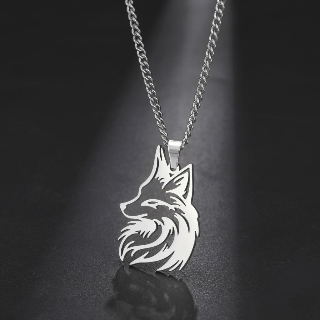 Ausgeschnittene Tierfuchs-Silhouette Anhänger Halskette Edelstahl Modische Tier Halskette Schmuck für Herren und Damen
