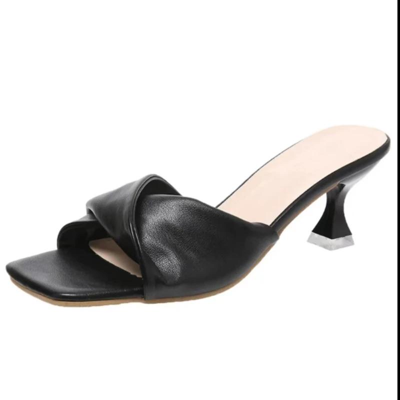 Simple Ladies Slippers Dew Feet High Heels Solid Color Comfortable Casual SlippersSlippers