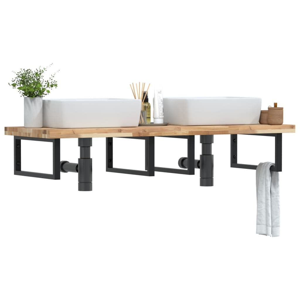 Vidaxl Wall Shelf Under Sink, Steel and Solid Acacia Wood