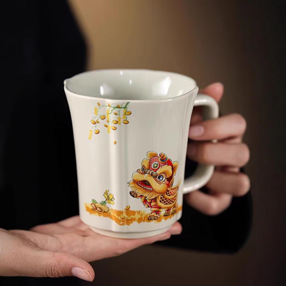 Grass And Wood Gray Good Lion Occurrence Teacup Personal Household Ceramic Lion Dance Drinking Cup High-End Office Kung Fu Tea Set