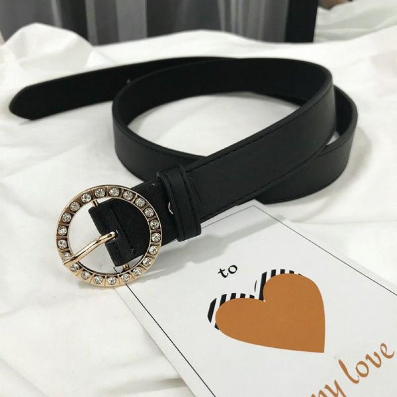 Elegant Rhinestone Round Buckle Women's Waist Belt Perfect For Fashionable Student Style