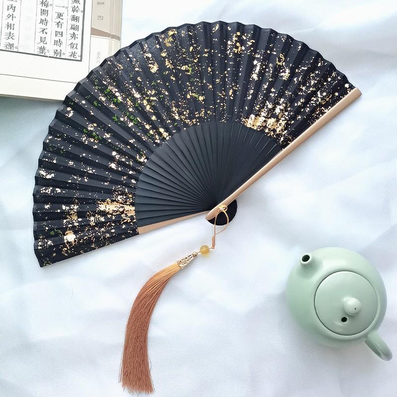 Gold Fan Silver Folding Fan Chinese Style Black Fan Summer Portable Portable Classical Folding Fan Chinese Ancient Style Female Fan