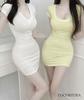 Coco Yuka Sexy Tight Mini Dress with and Ribbed Short and a Simple Open Neckline & Women's V-Neck U-Neck Knit, Sleeves, (White, Medium, V-Neck)