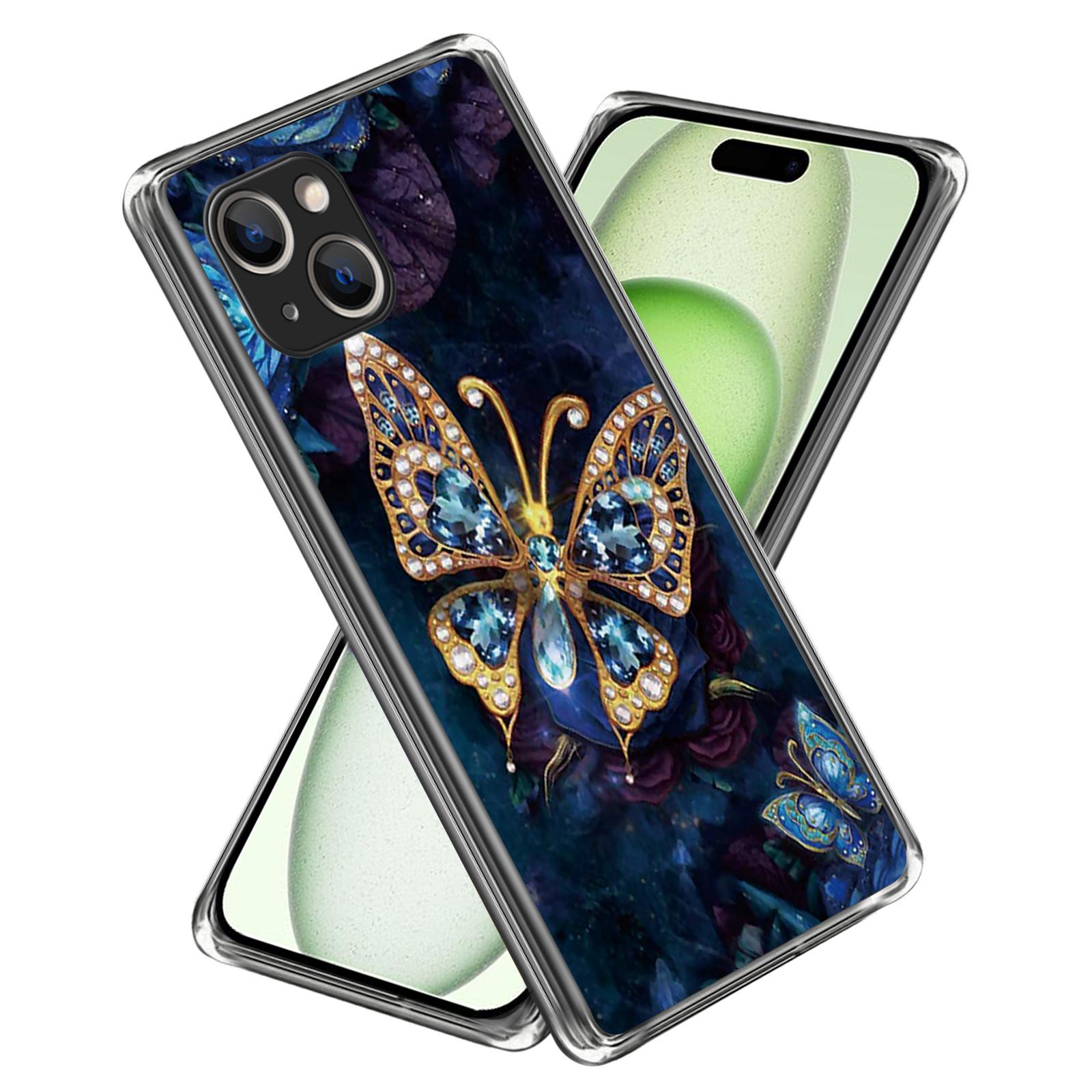 

For iPhone 15 Cell Phone Case TPU Pattern Printing Design Protective Shell Jewelry Butterfly