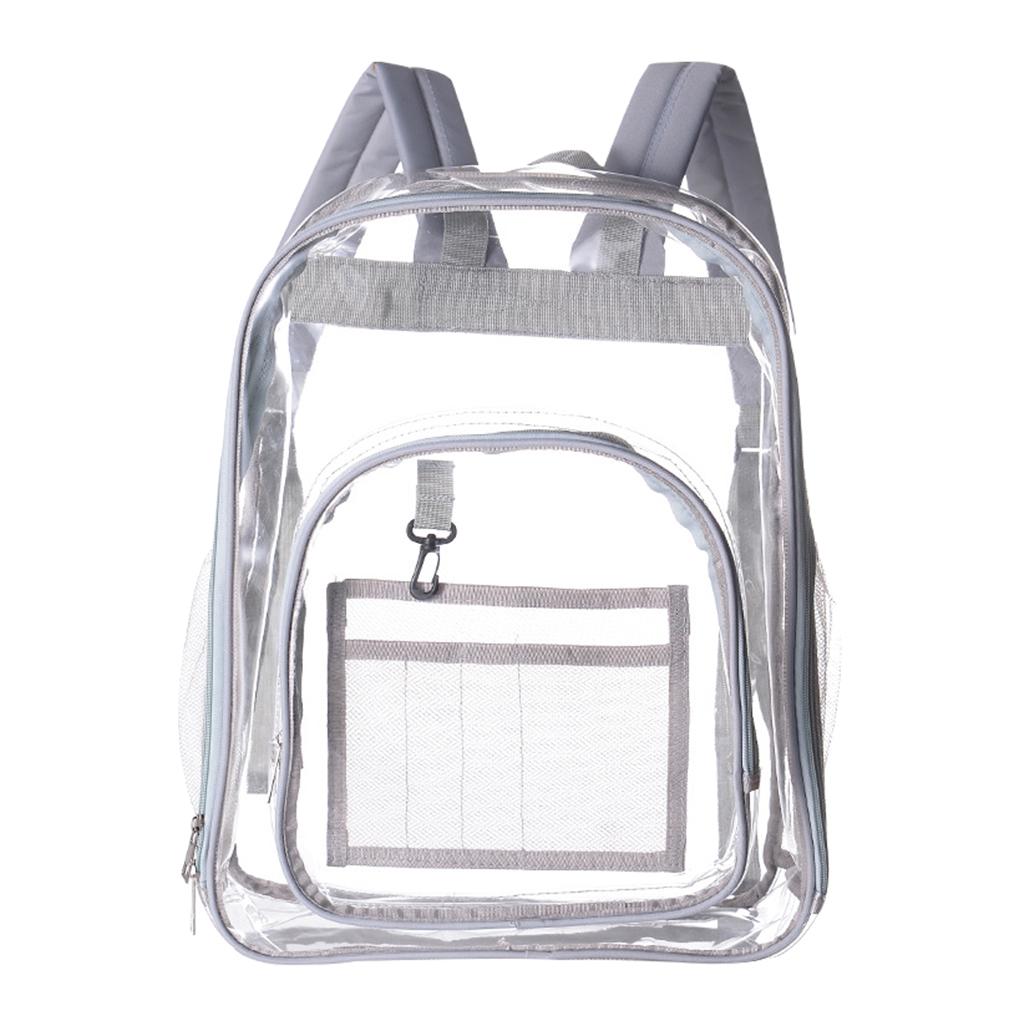See Through Clear PVC Backpack Transparent Bookbag for Work Concert Security Travel 2 Mesh Side Pockets