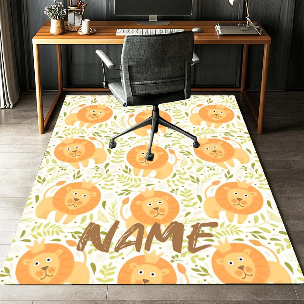 Custom Name Lion Printed Carpet,Rug for Office Chair Living Room Bedroom Kitchen Room Decor Gifts.
