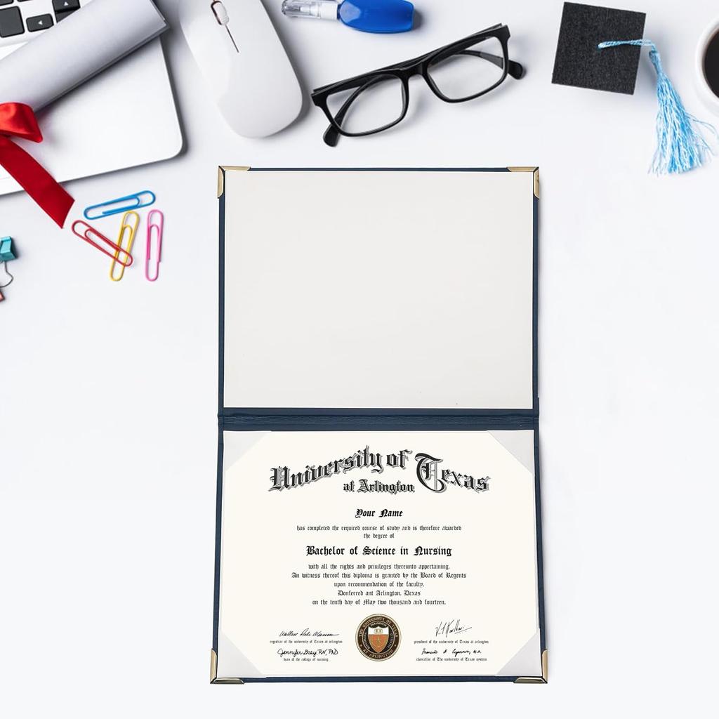 GraduationMall 7"x9" Smooth Padded PU Diploma Cover Certificate Holder with 4 Metal Corner Navy