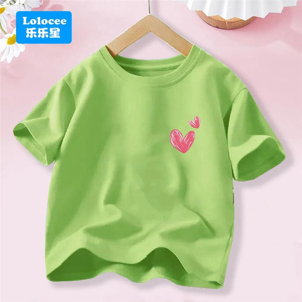 Sweet Heart Print T-Shirt Crew Neck Short Sleeve T-Shirt Casual Every Day Tops, Girls Clothing Fashion Teens Sport Clothes