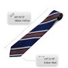 [S&W SHLAX&WING] Striped Tie for Men, Navy Blue, White, Brown Stripe, Business, Extra Long (160cm)