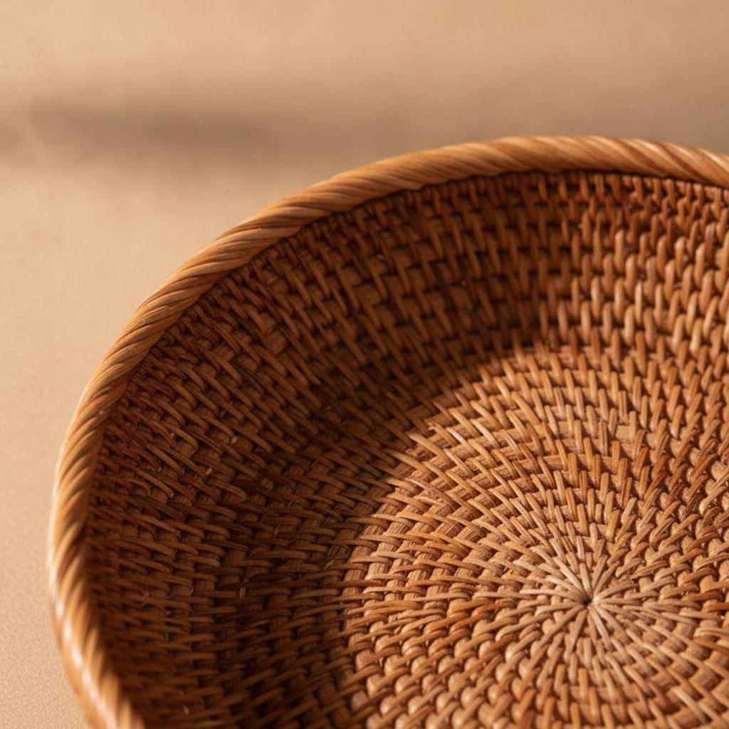 Handwoven Rattan Storage Basket Handmade Round Open Rustic for