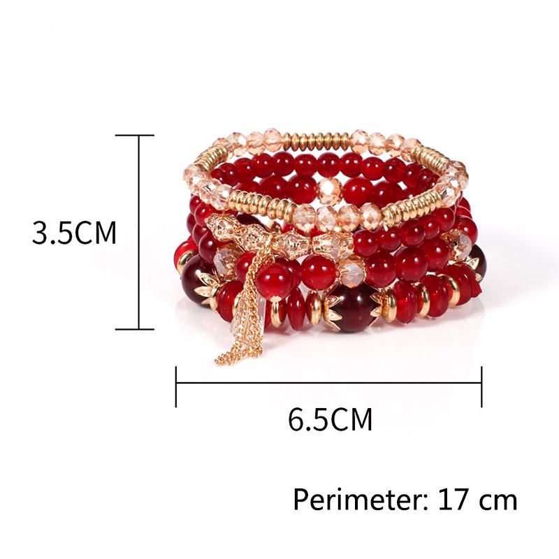 Good 4Pcs/Set Bohemian Bangle Bracelets Stone Beaded Natural Multilayer Crystal Fashion