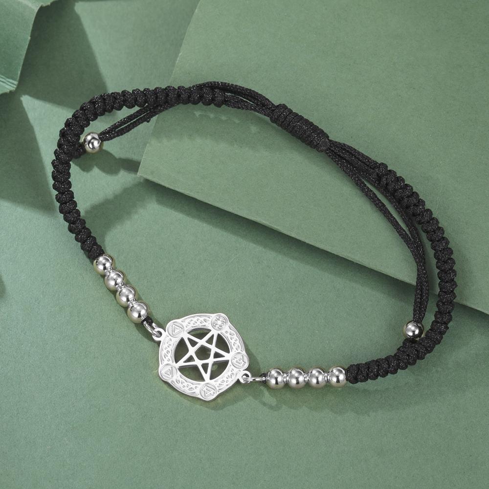 Dawapara Wiccan Pentagramm Armband Verstellbare Geflochtene Seilkette Spiritueller Schutz Pentakel Edelstahl Schmuck
