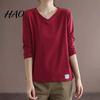 Bottoming Shirt V Neck Long Sleeves Women Top Autumn Pullover Winter Solid Color T-shirt Streetwear Sleeve