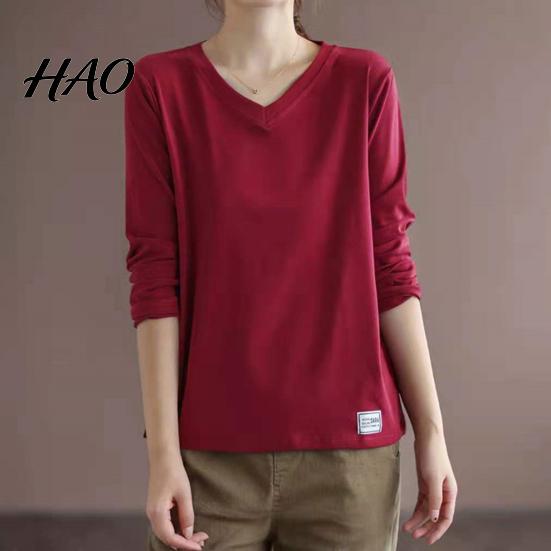 Bottoming Shirt V Neck Long Sleeves Women Top Autumn Pullover Winter Solid Color T-shirt Streetwear Sleeve
