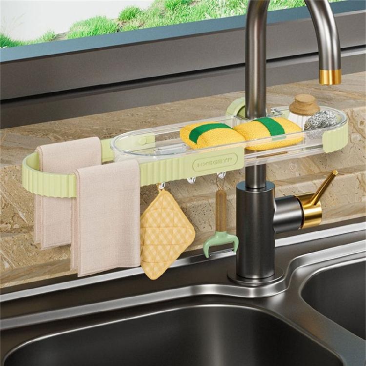 Stable Sink Sponge Shelf Functional Water Tap Sponge Storage Organizer Practical Kitchen Dishes Organizer Rack