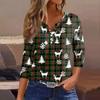 Women's T Shirt Tee Christmas Printed Button 3/4 Sleeve Tunic Daily Weekend Fashion Basic V- Neck Regular Top