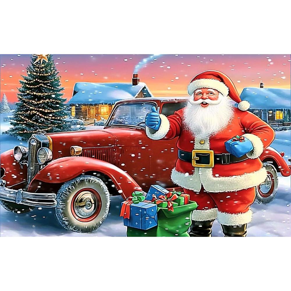 Merry Christmas Background Santa Claus With Car Motorcycle Sending Gifts Flag Banner Indoor Outdoor Party Christmas Decoration