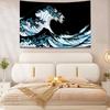 Japanese Wave Tapestry Wall Hanging Ocean Art Flag Banner Ukiyo-e Style Hokusai Anime Decor for Room 60x90cm