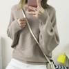 Women's Casual Fashion Knitwear One Neck Batwing Pullover Hem Elastic Soft Breathable Sweater Loose Simple Solid Comfortable Thread Knit Tops