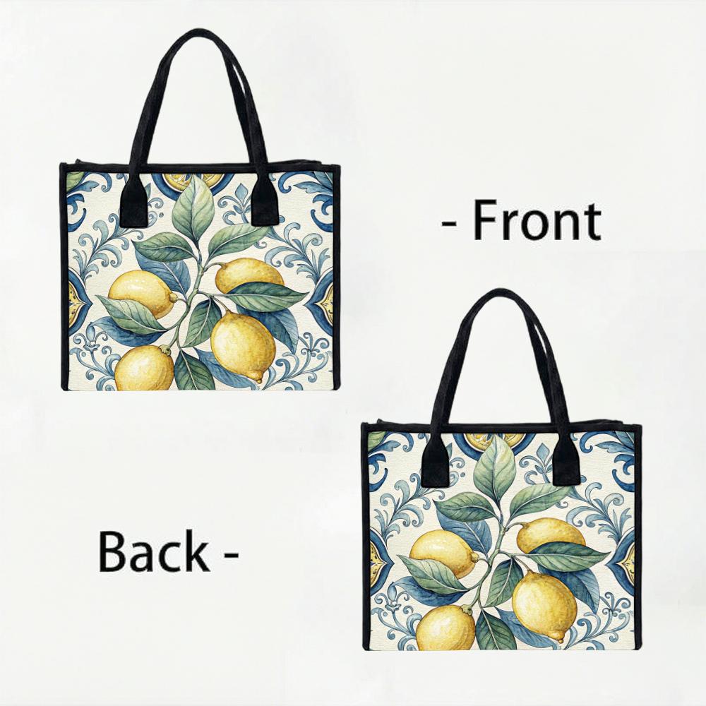 Lemon Print Tote Bag Large Casual Travel Handbag for Daily Use