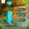 Glass Hummingbird Feeder for Outdoor Hanging, 24 Ounces, 6 Feeding Ports, Bird Nectar Feeder for Garden Décor, Ant Moat Included, Turquoise