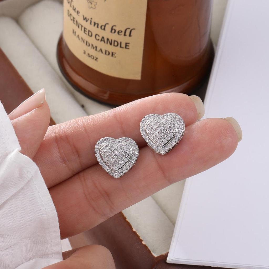 European & American Cross-border Fashion: Zirconia Heart Stud Earrings for Women - Perfect Wedding Anniversary Gift