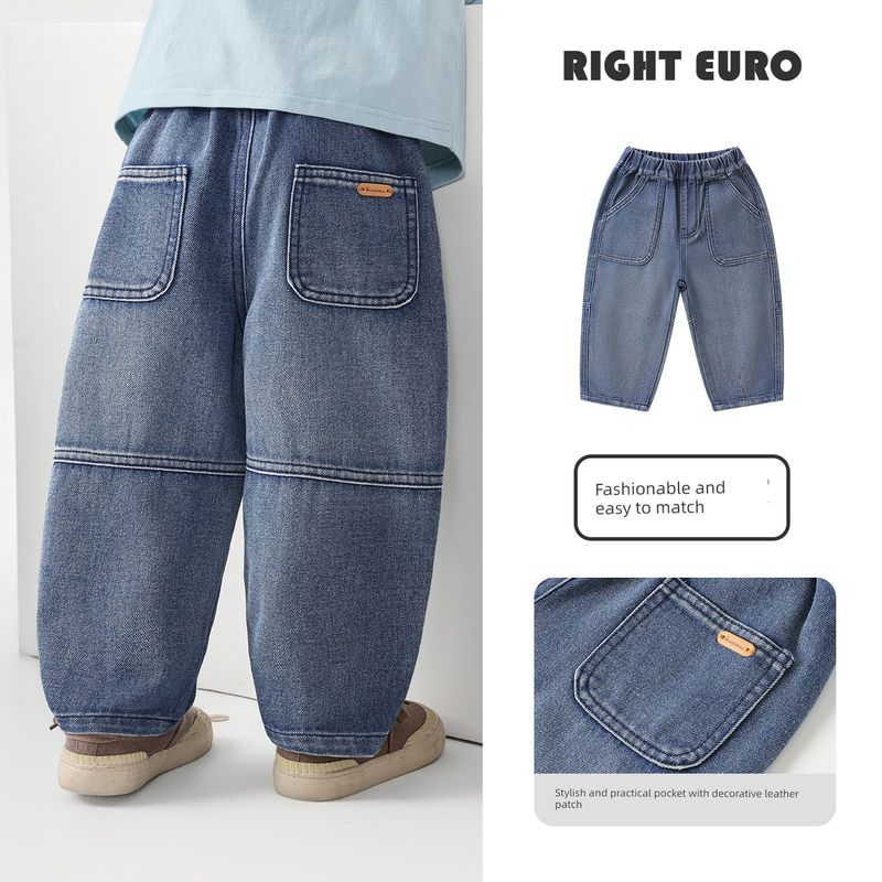 Right European Style Boys Casual Jeans Children s Comfortable Soft Denim Spring Wear 2026 New Children s Clothing Baby Spring Pants Medium Blue 150cm