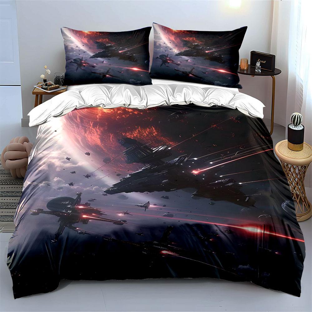 Spaceship battle with planet. Bedding sets Duvet cover sets Duvet covers Pillowcases(1 * Duvet Cover 2 * Pillowcases without duvet insert)