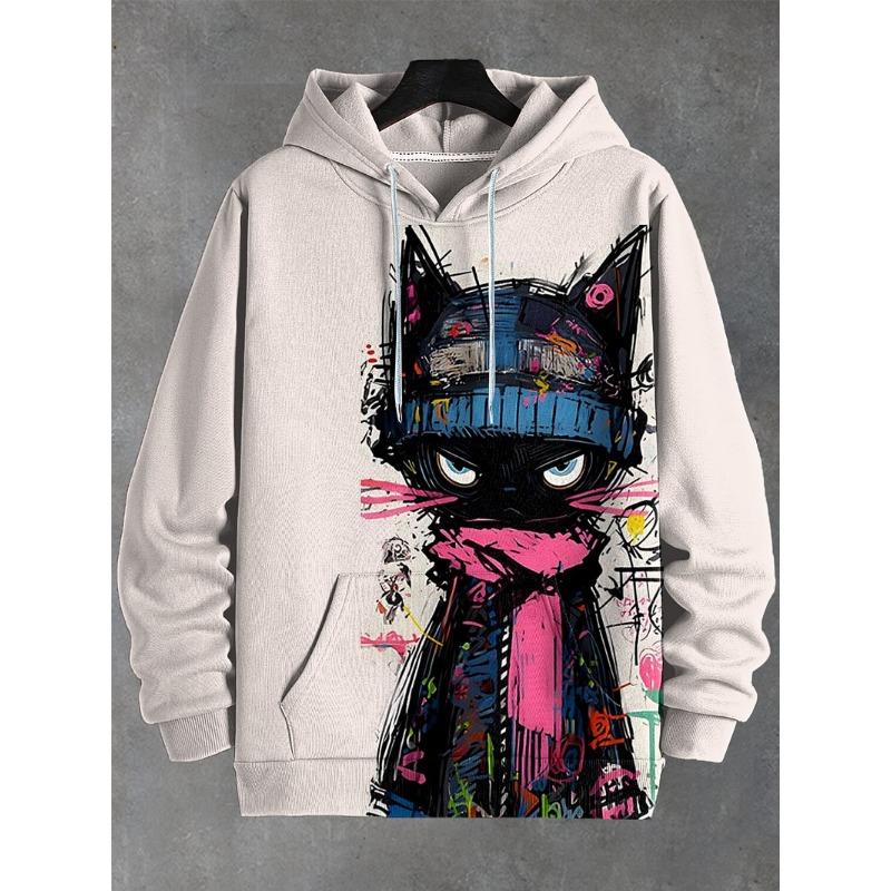 Men's Japanese Art Cat Eats Ramen Print Hoodie Autumn/Winter New 3D Anime Swearshirt Men Women Pullovers Oversized Y2k Tracksuit