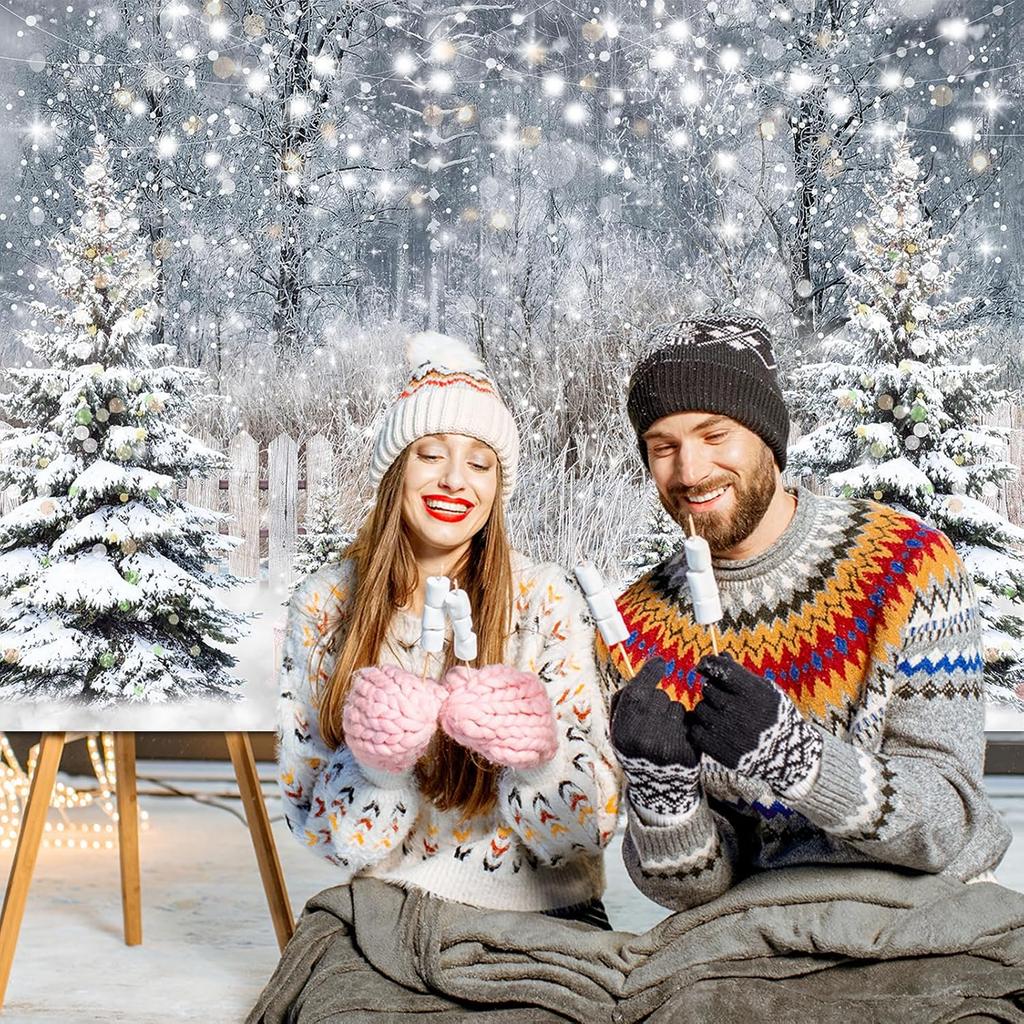 Avezano Winter Photography Backdrop Glitter Snowy Forest Pine Tree Background Snow Christmas Xmas Holiday Party Decor Ba