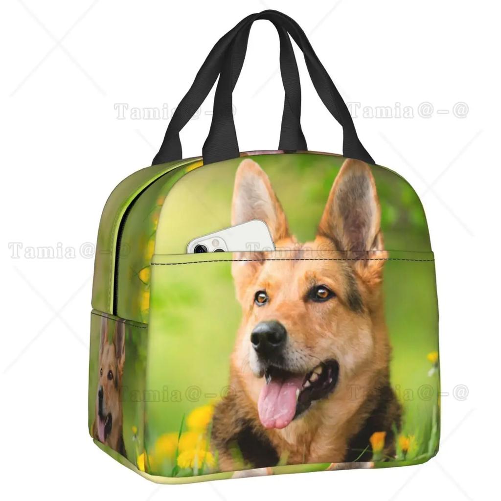 German Shepherd Dog Thermal Insulated Lunch Bag Women Animal Pattern Resuable Lunch Tote for Outdoor Picnic Storage Food Box