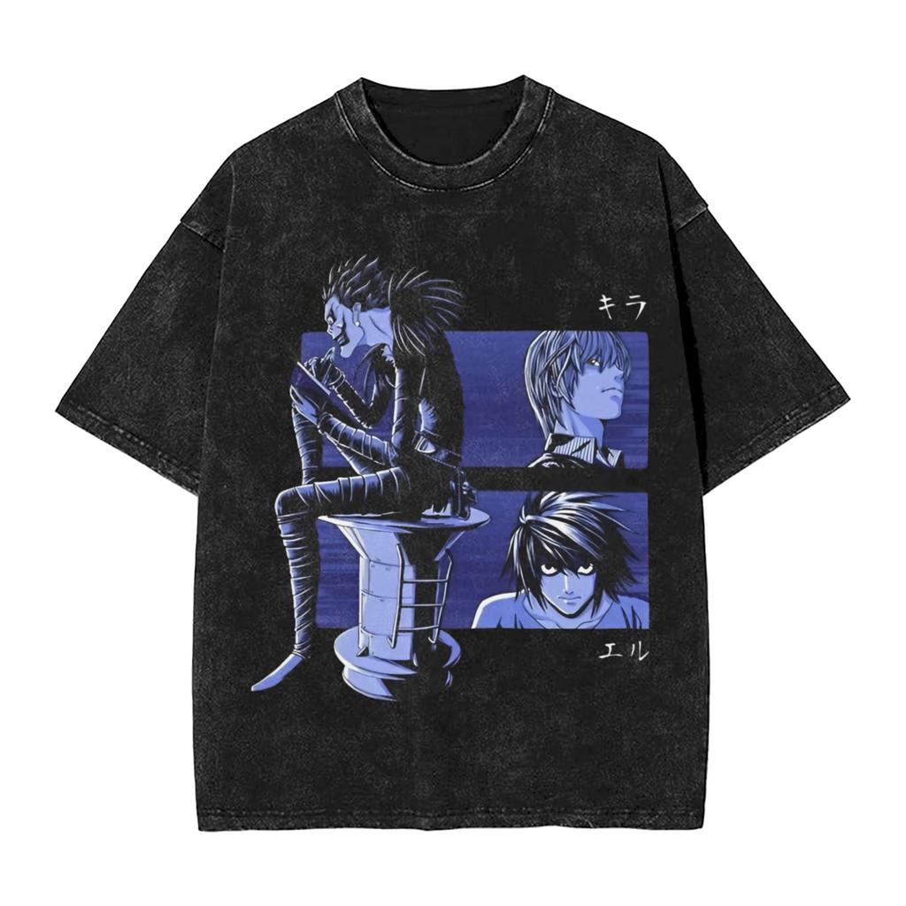 Manga DEATH NOTE T Shirts L Lawliet Graphic Print T-Shirts Washed Oversize Tshirt Short Sleeve Cotton Loose Comfortable Female Male Clothing