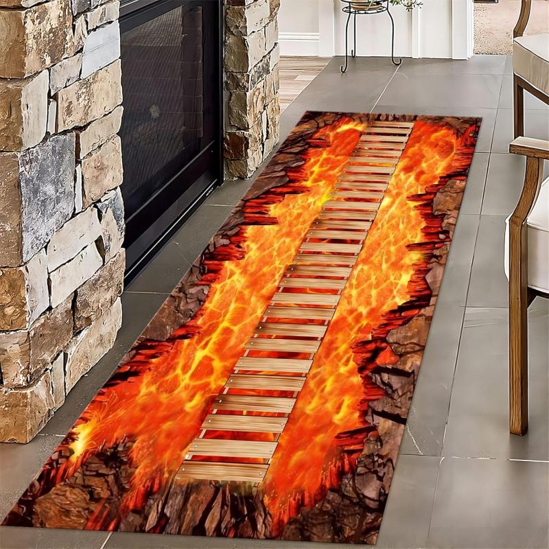 Visual Illusion Runner Rug Decorative Door Mat for Entrance Magma Fissure Foyer Living Room Bedroom Carpet Home Decoration Rug