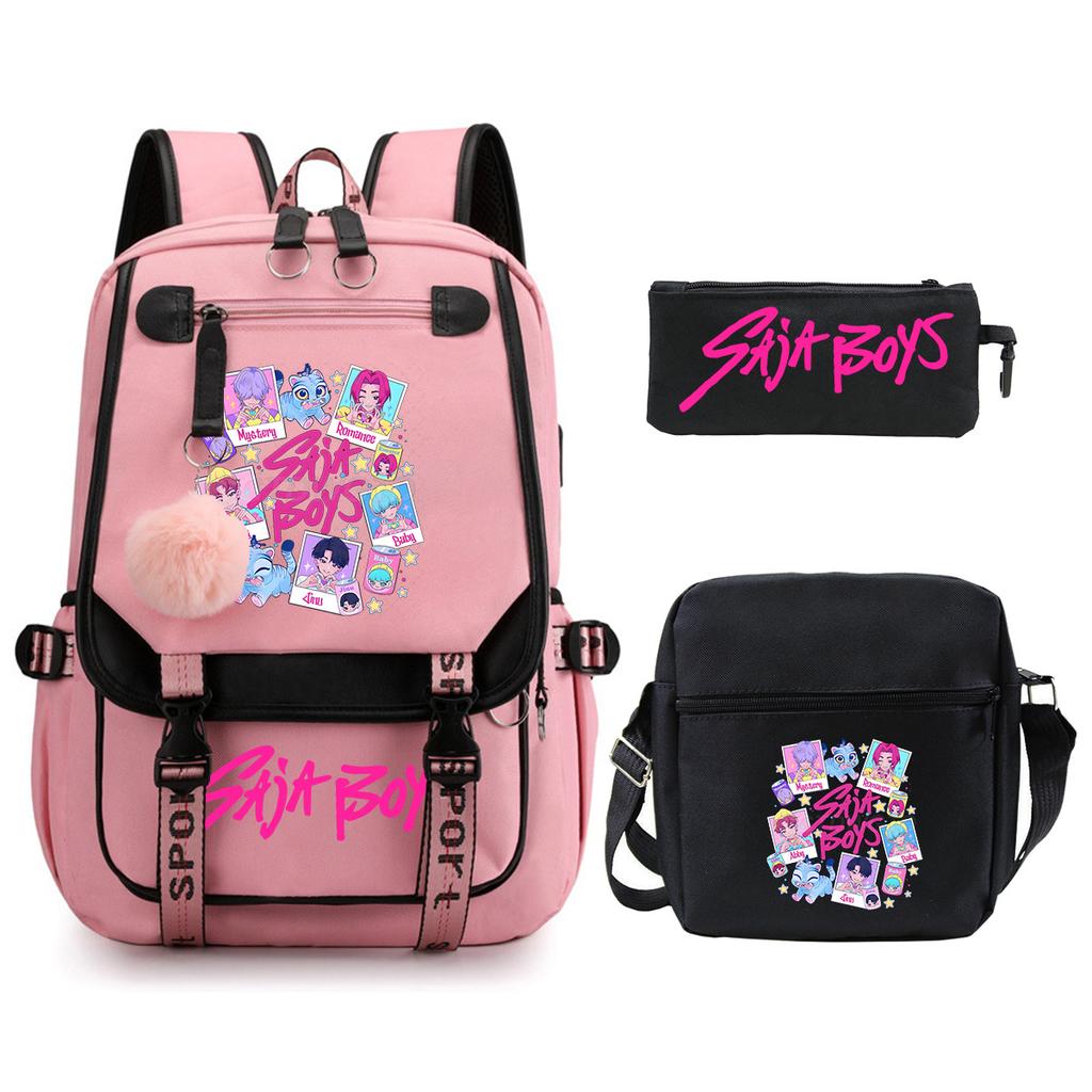 Animation Cartoon Peripheral Primary And Secondary School Students Schoolbag Multi-Functional Large-Capacity Leisure Backpack Three-Piece Set