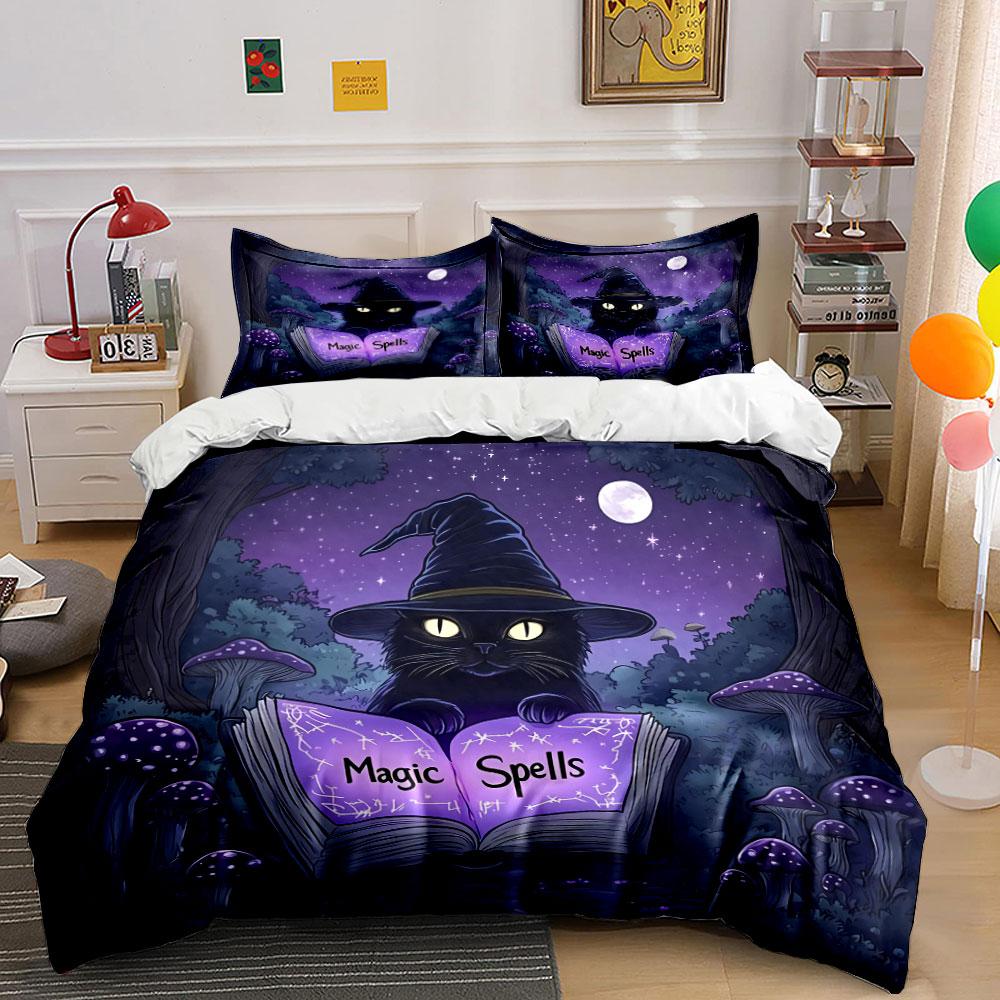 "Magic Cat Witchcraft Decor Set" Bedding Set with 1 Duvet Cover 2 Pillowcases Single Double King Queen, Gift