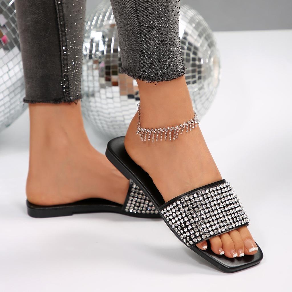 Fashion Fashion Crystal Summer Women Slippers 2025 Colorful Rhinestone Flat Sandals for Woman Comfort Non Slip Beach Slides Flip Flops