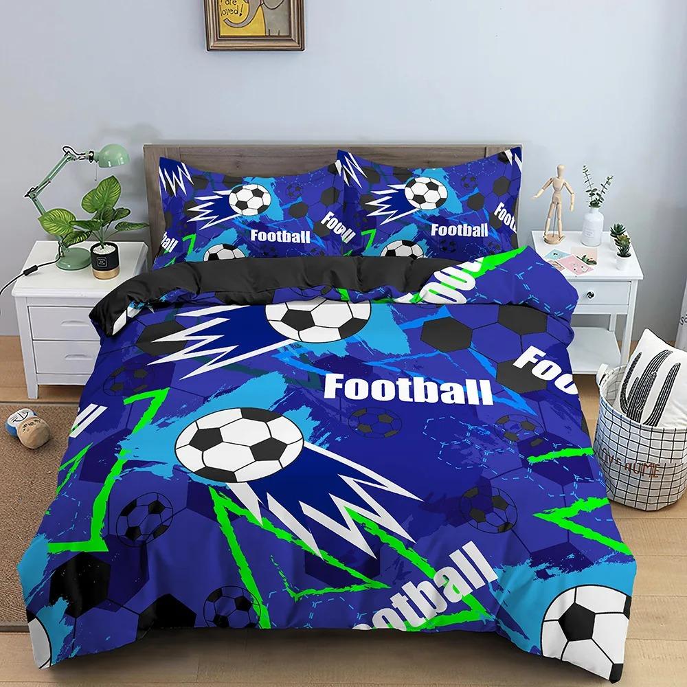 Football Duvet Cover Set Soccer Bedding Set For Boy Teen Microfiber Sports Theme Comforter Cover Soccer Ball Pattern Quilt Cover