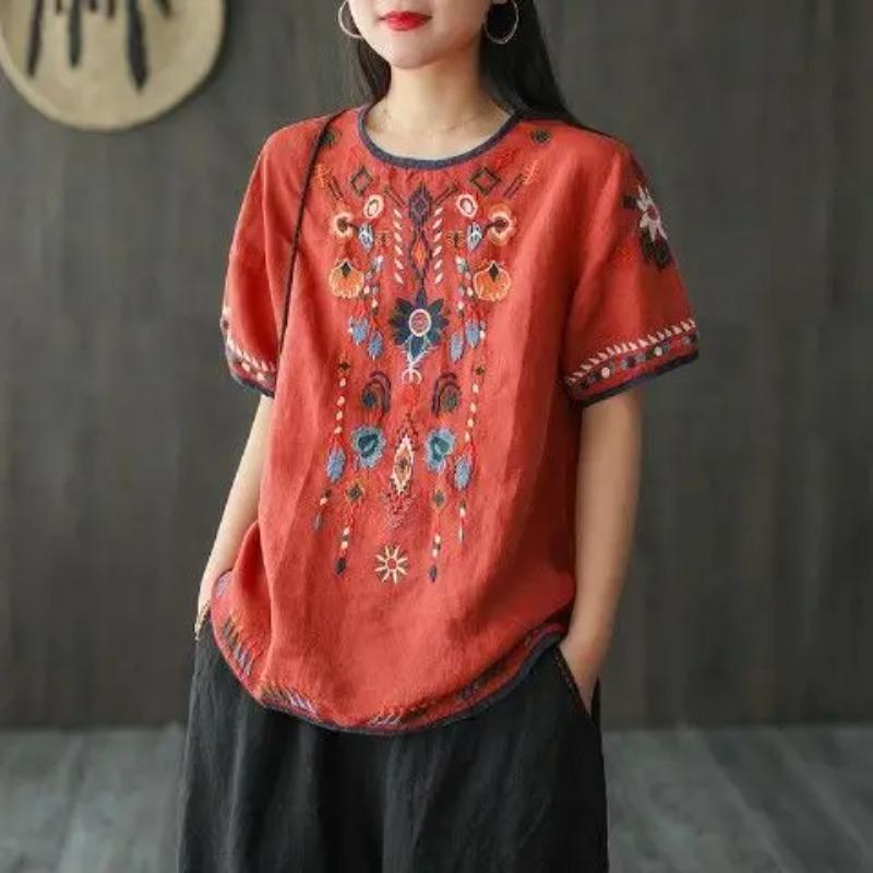 

Женская Весенне-Летняя Ретро Льняная Блузка Китайский Национальный Стиль Вышивка Рукав Три Четверти Цветочный Ципао Рубашки M